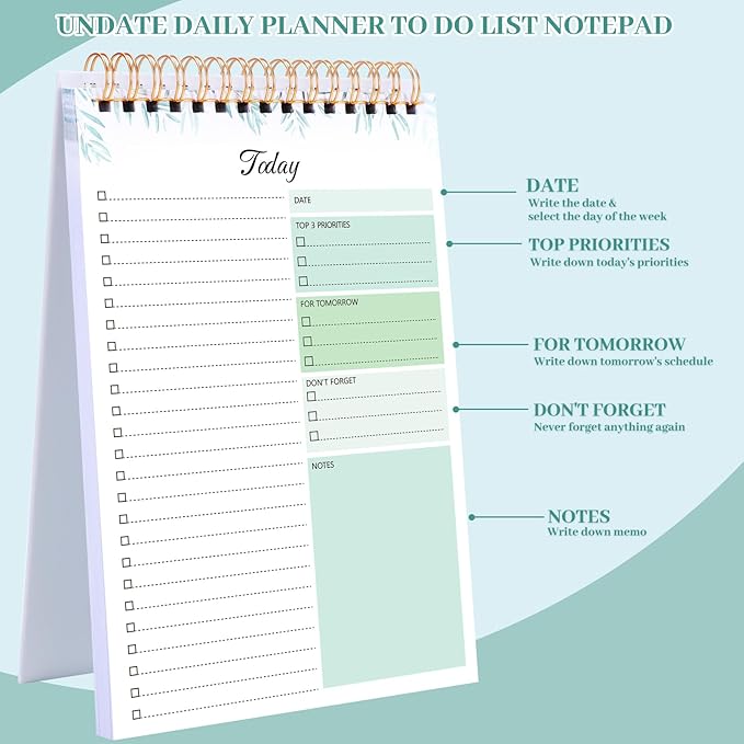 Thboxes 2 Packs To Do List Notepad, 104 Pages To Do List Notebook A5 Undated Daily Planner Notepad with Task Checklist Home Office School Supplies