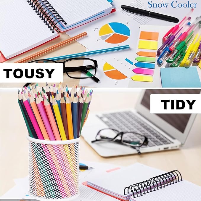 SNOW COOLER Pen Holder Mesh Pencil Holder Metal Pen Holder Cup Pencil Cup Holder for Desk Office Pen Organizer White, 4 Pack