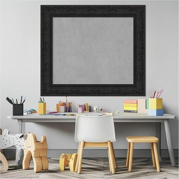 Amanti Art Black Framed Magnetic Board 27x31 Medium Vision Board for use with Magnets, 100% Metal Sheet to Display Items as Office Decor or for Home Organization in mudroom, Kitchen or Kids Room