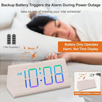 DreamSky Wooden Digital Alarm Clock for Bedroom - RGB Electric Desk Clock with Large Numbers, USB Port, Loud Alarm for Heavy Sleepers, Dimmer and Volume Control, Snooze, Wood Décor (Adapter Powered)