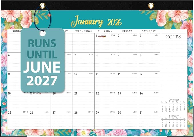 2026 Desk Calendar, Large Desktop/Wall Monthly Calendar (Jan. 2026 - Jun. 2027) 17'' x 12'' School Year Desk Planner for Teacher Family School Office Supplies