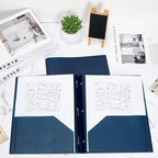 Lincia 100 Pcs Plastic Folders with Pockets and Prong Folders with Prongs 2 Pockets for Office, School for Students, Teachers, Office Workers(Navy Blue)
