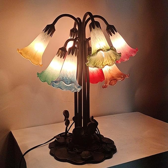 Bieye LS103S Lily Flower Blown Glass Lampshade (Amber Green, Opening I.D. 0.87" x O.D. 1")