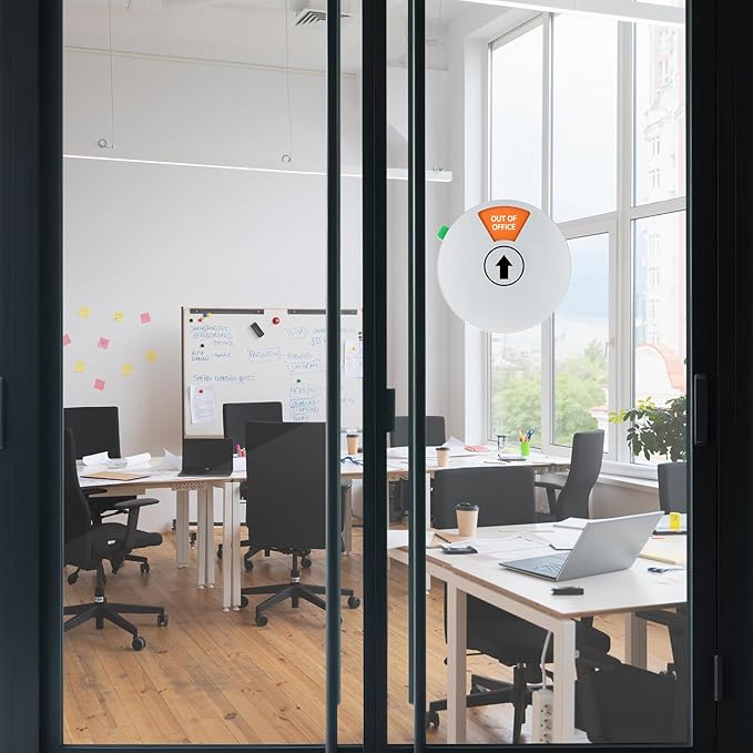 Office Door Sign, White Rotating Status Door Sign with 6 Options - Do Not Disturb/Out of Office/In a Meeting/Come in Welcome/Working Remotely/Back Soon, 6 Inch Round Privacy Signs (White)