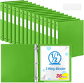 Henoyso 36 Pcs 3 Ring Binder 0.5 Inch Round Fits Letter Size 8.5'' x 11'' Paper Plastic Flexible Binder Bulk Holds 140 Sheets with 1 Pockets Versatile Organizer for Home Office School (Tender Green)