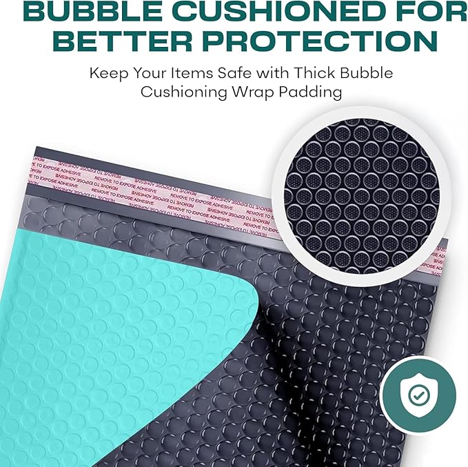Teal 10x13 Inch Poly Bubble Mailers |Self Seal Padded Envelopes for Thick books | Air Cushioned Bubble Mailer | Usable Size 9.5x13 Inch | Waterproof Lightweight Mailing Shipping Bags | 100 Pack Bulk