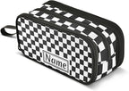 BOENLE Custom Black White Checkered Pattern Pencil Case Box Boys Girls Personalized Name Large Pencil Pouch Stationery Pen Bag Organizer for Kids Adults School