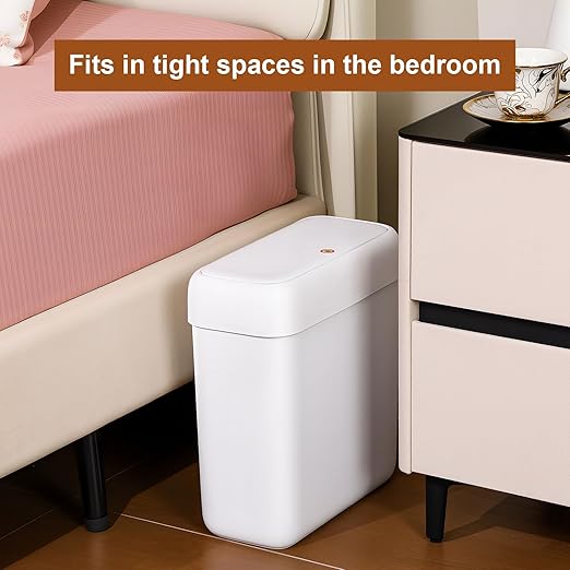 funest 2 Pack Bathroom Trash Can with Lid, 3 Gal/12 L & 2.7 Gal/10L Garbage Can with Pop-Up Lid, Small Spaces Plastic Trash Can, Slim Trash Bin Waste Basket for Bathroom,Rv, Office, White