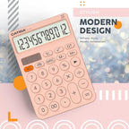 CATIGA 12 Digit Desktop Calculator Basic Desk Calculator with Large LCD Display, Big Buttons, 4 Function, Solar and Battery Dual Power, for Office, School, Home, SD-1292 Pink