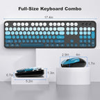 MOFII Wireless Keyboard and Mouse Combo, Full Size 2.4G Plug and Play Typewriter Retro Round Computer Keyboard and Mouse Set for Windows, Computer, Desktop, PC, Notebook - (Black Blue Gradient)