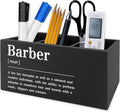 QZQE Barber Definition Pen Pencil Holder Organizer for Desk, Salon Barbershop Decor, Modern Minimalist Barber Shop Wooden Box Signs Decorations for Home Office Desk Tabletop
