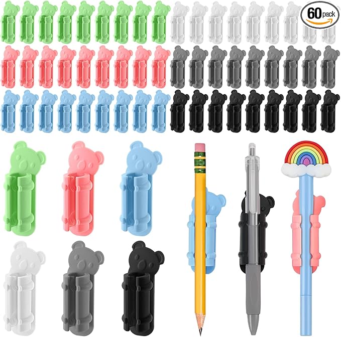 VZZNN 60 Pack Adhesive Pen Holder Clips, Colorful Silicone Pencil Holders for Desk, Wall, Whiteboard & Office Organization, Fits Markers, Pens, Pencils (60 Count, Six colors)