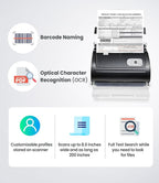 Plustek PS188 High Speed Double-Sided Color Document Scanner, with Automatic Document Feeder (ADF), 30 Pages Per Minute, Support Windows 7/8/10/11