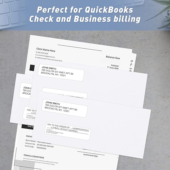 500#8 Self Seal Business Envelopes, PANDRI No.8 Double Window Design for Business and Quickbooks Check(invoice not fit), Documents Secure Mailing - Number 8 Size 3 5/8 X 8 11/16-24LB