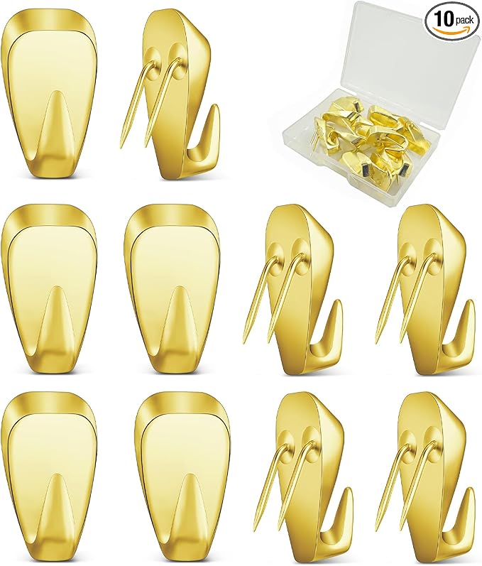 Hufopik 10 Pcs Cubicle Hooks - Fabric Panel Wall Clips for Hanging Coats, Pictures, Supports up to 40 lbs (Gold)