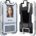 LIUGX Carbon Fiber Badge Holder, ID Card Holder with Metal Clip - Heavy Duty Portable Wallet (Holds 1to 4 Cards),for Office Police Worker Outdoor, White