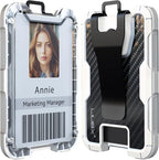 LIUGX Carbon Fiber Badge Holder, ID Card Holder with Metal Clip - Heavy Duty Portable Wallet (Holds 1to 4 Cards),for Office Police Worker Outdoor, White