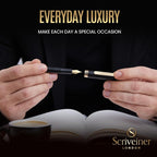Scriveiner Luxury EDC Fountain Pen (Fine), Stunning Black Pocket Pen with Real Gold Finish, Schmidt Gilded Nib, Ink Converter, Best Writing Gift Set for Men & Women, Nice Fancy Office Designer Gift