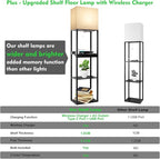 RUNTOP Plus Charging Station Floor Lamp with Wireless Charger, 2 USB-C Port, 2 Power Outlet, Floor Lamp with Shelves, 15W LED Bulb, 3 Colors, Memory Function, Standing Lamp for Living Room Bedroom
