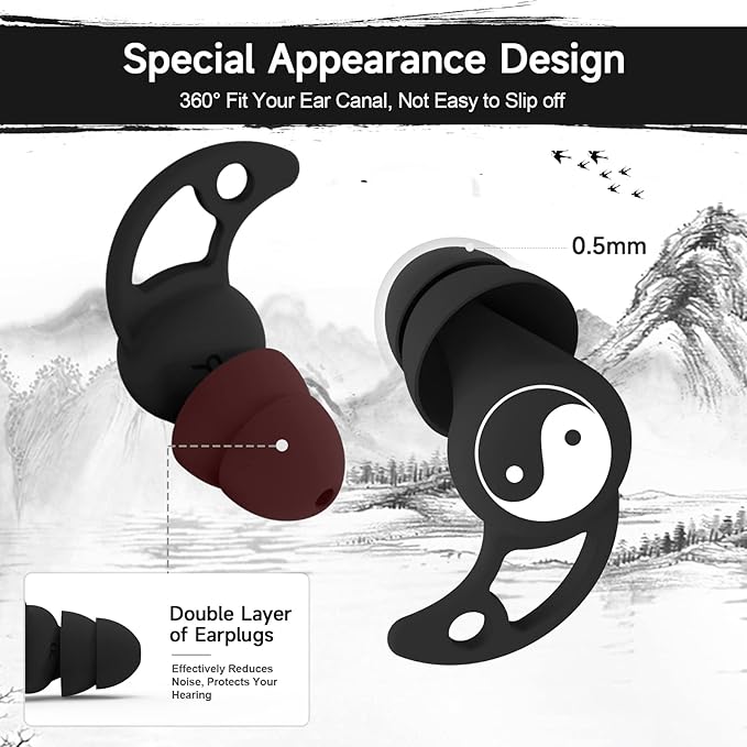 VANLON Earplugs for Sleep, Reusable Ear Plugs for Sleeping Noise Cancelling, 2Pairs Super Comfort Fit Earplugs Sound Blocking for Sleeping, Sensory Issues, Newborn Mom, 33dB Noise Reduction (Black)