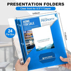 Teling 24 Pcs Clear Front Report Covers with 3 Prongs, Plastic Blue Presentation Folders Bulk with 3 Pockets for A4 and Letter Size Paper, 90 Sheet Capacity, Document Covers for School Business