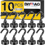 DIYMAG Magnetic Hooks for Hanging Cubicle Accessories, 30lbs 2026 Cruise Cabin Ship Essentials N52 Magnetic Hook Heavy Duty Strong Magnets Fridge for Classroom Beach Kitchen Grills 10 Pack Black