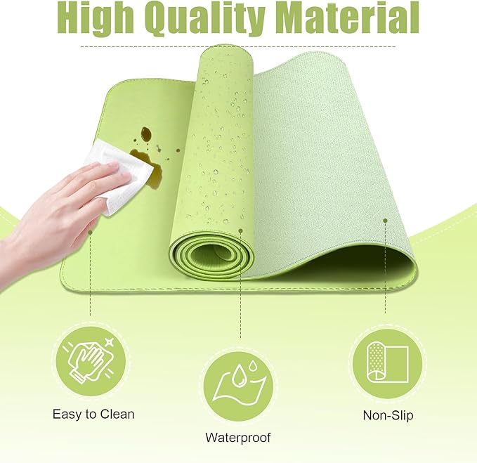 Leather Desk Pad Protector, 39.4'' X 17'' Large Mouse Pad, Office Desk Mat, Non-Slip PU Leather & Suede Base Desk Blotter, Laptop Desk Pad, Desktop Mat for Office Home, Matcha Green