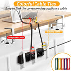 SUREUP9 No Drill Under Desk Cable Management Tray, 48" Cord Organizer with Clamp, Fabric Cable Management for Standing Desks, Ideal for Home & Office - White