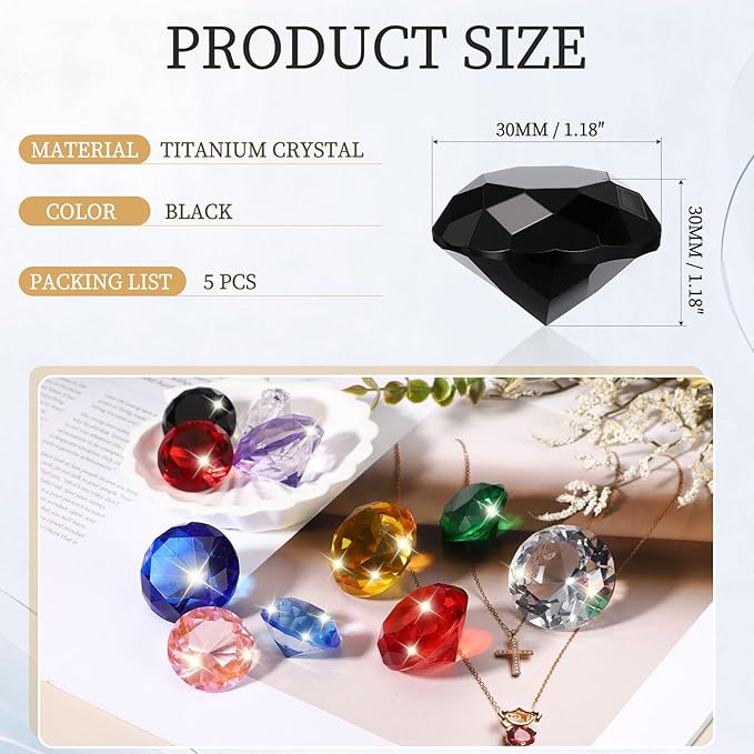 PATIKIL 5 Pcs Diamond Crystal Paperweight, 30mm / 1.18 Inch Crystal Paperweight Paper Weight for Home Office Desktop Table Decor Wedding Party Jewelry Ornaments, Black