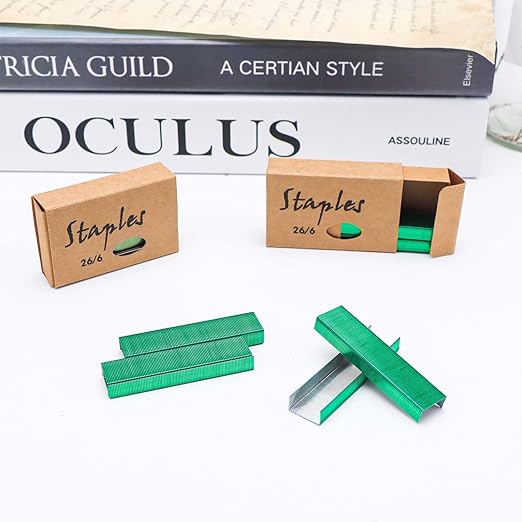 NatSumeBasics Colored Staples 6000 26/6 Metallic Green Staples Fit Desktop Manual Standard Stapler Refill Office Supplies Accessories (Green, 6000)