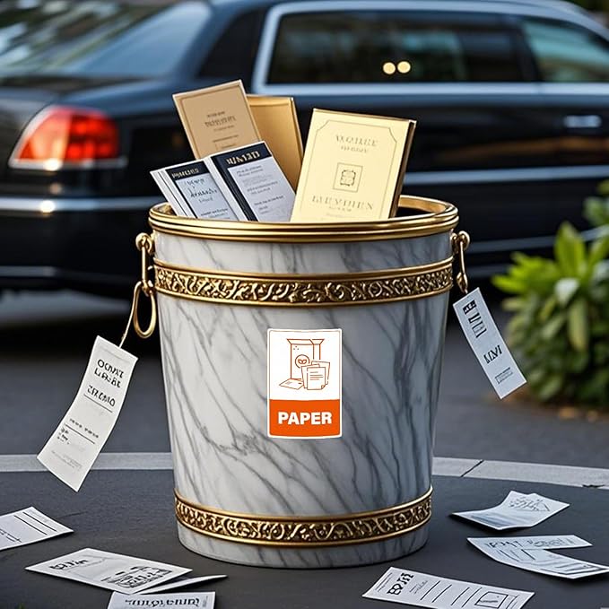 YIKIADA 30 Pack Recycle Stickers for Trash Can Glass Paper Plastic Metal Vinyl Weatherproof Self Adhesive Sign 6 × 4 Inches for Waste Bins Home Business Office