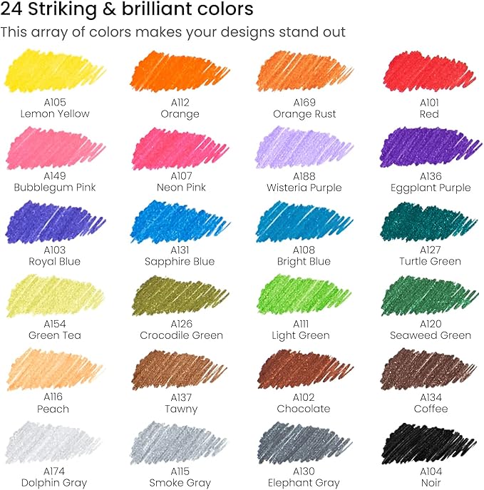 ARTEZA Inkonic Fineliners Fine Point Pens, Set of 24 Fine Tip Markers with Color Numbers, 0.4mm Tips, Ergonomic Barrels, Brilliant Assorted Colors for Coloring, Drawing & Detailing