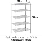 Regal Altair 21" Deep x 36" Wide x 64" Height Wire Shelving Kit | 5-Tier | NSF Commercial Storage Rack Unit