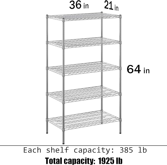 Regal Altair 21" Deep x 36" Wide x 64" Height Wire Shelving Kit | 5-Tier | NSF Commercial Storage Rack Unit