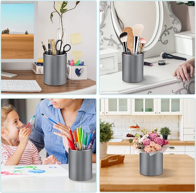Dopaka Pen Holder for Desk, Pencil cup Pen Organizer for Desk Metal Pencil Holder Pen Cup and Storage Box for Office, School, Home, and Kids Non-slip silicone bottom 3.93 * 3.14inch (Grey)