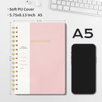 Spiral Notebook-5.75" x 8.125" College Ruled Journal with Inner Pockets and 160 Pages,PU Leather Cover Business Journal, Twin-Wire Binding Notebook Perfect for Office & Home School Supplies Light Pink