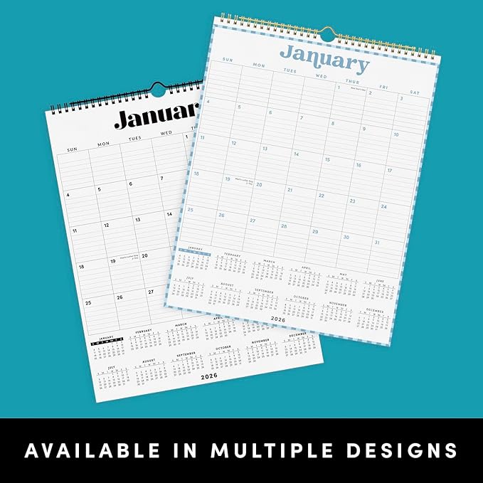 PAPERAGE 2026 Calendar, 12 Months (January 2026 - December 2026), Large (11.4 in x 14.76 in), Spiral Bound, 2026 Vertical Wall Calendar with Monthly & Yearly Views, Premium Paper - Pastel