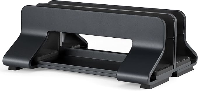 Psitek Aluminum Dual Vertical Laptop Stand Dock Holder, Supports 2 Devices, Adjustable Slot Width 15-36mm, Space-Saving Upright Storage for MacBook and Laptops