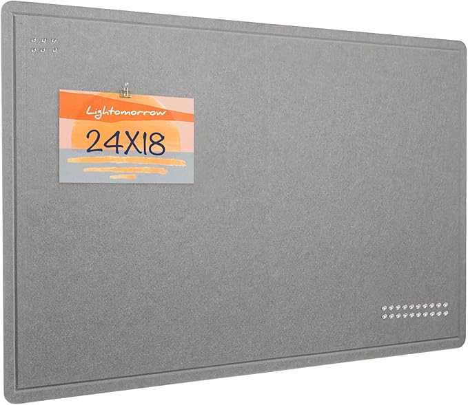 Lightomorrow Bulletin Board, 24 x 18 inches Felt Board Decorative Pin Board, Cork Board Alternative for Wall, Foldable Photo Board Self-Adhesive Vision Board Mood Board with 20 Pushpins - Gray