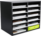 EasyPAG Wooden Literature Organizer with Adjustable Shelves, 12 Compartments Office Paper Organizer Storage 6000 Sheets Letter Size Paper, Student Mailbox for Classroom, Black/White