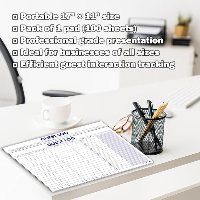 Guest Log Book for Automotive Dealerships – Customer Sign-in Tracking Log – 17" × 11" Visitor Registration Book – 100-Sheet Pad for Auto Service Centers, Repair Shops, Lead Management - 3 Pad