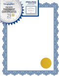 Geographics Optima Blue Blank Award Certificate Paper with Gold Foil Seals, 8.5 x 11", Seal 1.75" (Pack of 25)