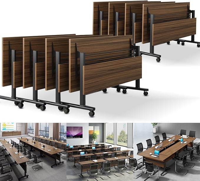 LKATOR Portable Conference Table,Folding Office Table with Wheels,Modular Seminar Meeting Table for 10 Person,Mobile Training Tables with Casters,Flip Top Confernece Room Tables for School,Meeting(8)