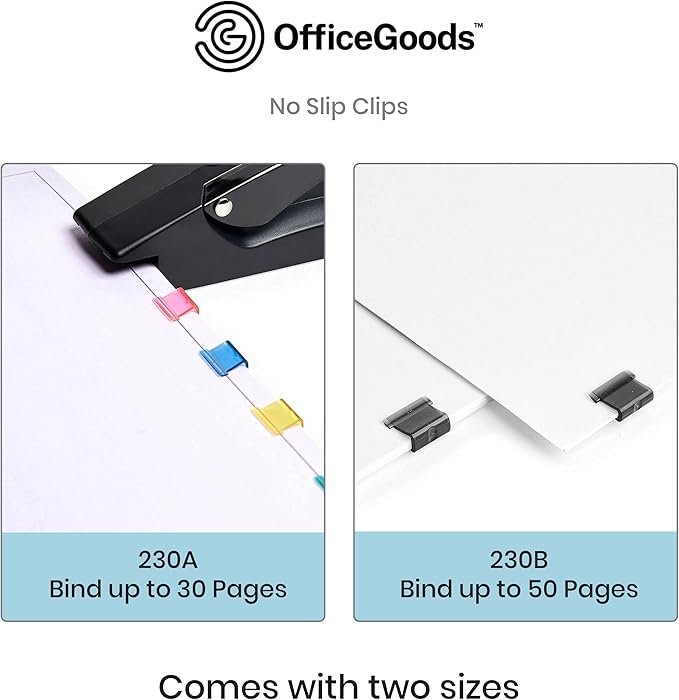 OfficeGoods No Slip Clip Refills - Binds Up to 50 Pages - Reusable - Works with No Slip Clip Dispenser - 50 ct Box Each Small & Large - 100 ct Total - Blue