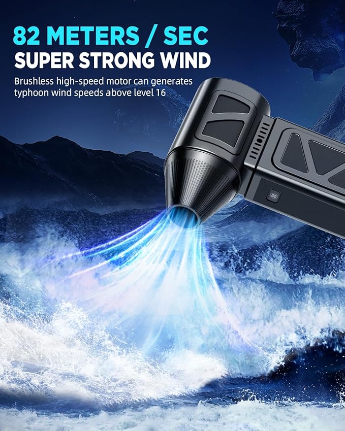 Hingso Compressed Air Duster, 360000RPM Powerful Electric Air Duster with Brushless Motor, 5-Gear Rechargeable Cordless Air Blower Turbo Fan, Mini Jet Dry Blower for PC, Keyboard, Snow, Car, Outdoors