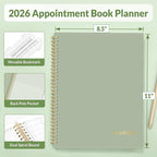SUNEE 2026 Daily Planner,4-Person Group Appointment Book with Quarter-Hourly Layout. Weekly & One-Page-Per-Day Format, Jan to Dec 2026, 8.5"x11",Weekly Planner, Flexible Cover, Note Pages, Bookmark, Black,Sage Green