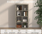 furtble Bookshelf with Storage Bins, 8-Cube Storage Organizer, Modern Wood Open Bookcase, Multifunctional Display Shelf for Living Room, Bedroom, Home Office, Gray Oak