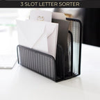 BLU MONACO Black Metal Mesh Letter Sorter | 3-Slot Mail Organizer for Desk, Office & Home | Vertical File & Envelope Holder with Non-Slip Base | Space-Saving Desktop Mail Organizer