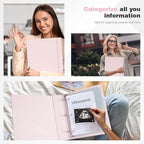 Ospelelf Vintage Hardcover 3 Ring 2 inch Leather Binder, Professional Binders Organizer Suitable for Letter Size Documents, Binder Dividers with Tabs, Rose Pink