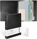 Ospelelf Vintage Hardcover 3 Ring 1 inch Leather Binder, Professional Binders Organizer Suitable for Letter Size Documents, Binder Dividers with Tabs, Faux Black Leather
